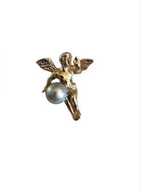 8 mm Gray Pearl Angel 1" Pendant 925 Silver Gold 4.6 Grams Pearl Divers